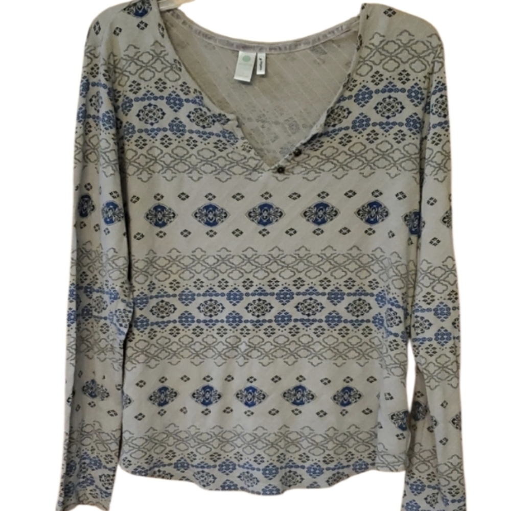 Aventura Gray Long Sleeve Organic Cotton Lightweight Patterned Top Size Large‎